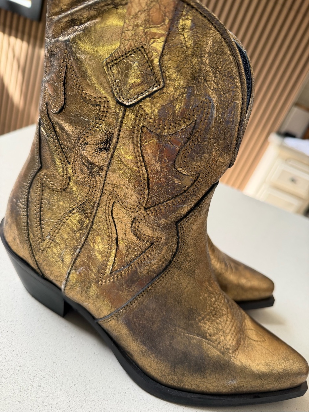 Free people Metallic Gold Pointed-Toe Western Ankle Boots - Women - Picture 5 of 6